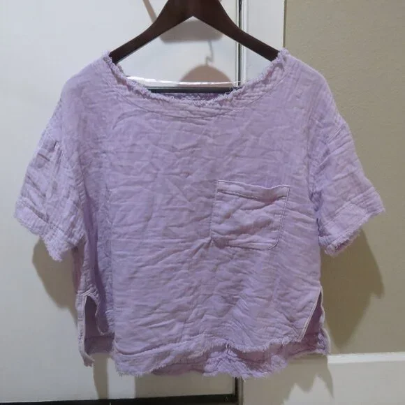 FREE PEOPLE WE THE FREE Palo Alto Textured Gauzy Cotton Oversize Pocket Top Boho - Picture 2 of 13